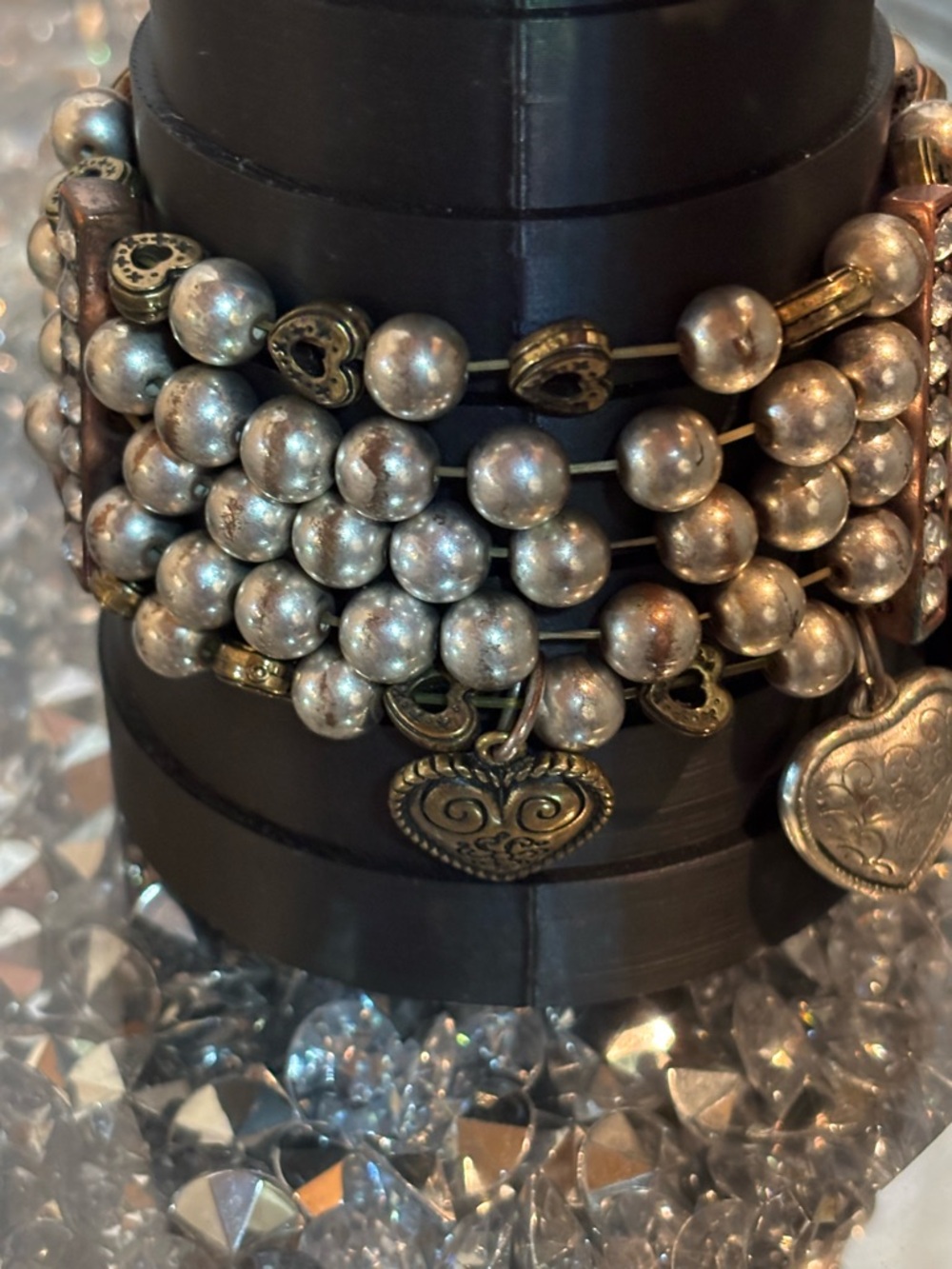 ✨ Vintage Stretchy Multi-Strand Heart Charm Bracelet ✨ - Picture 7 of 13